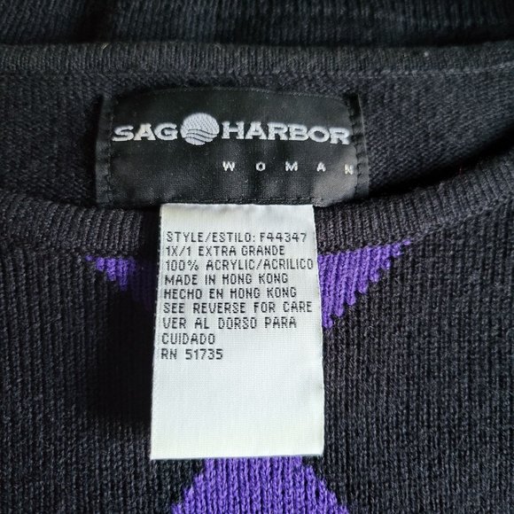 Sag Harbor Womans Black Pink Purple Harlequin Graphic Pullover Short Sleeve Shir - Picture 7 of 12